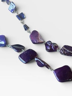 Artisan Purple Blue Shell Statement Necklace Adjustable Boho Jewelry
